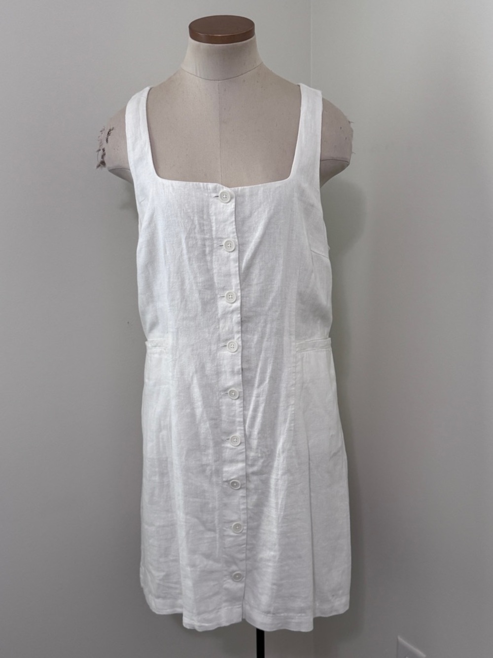 A New Day Large White Linen Blend Button-Front Sleeveless Sundress Dress
